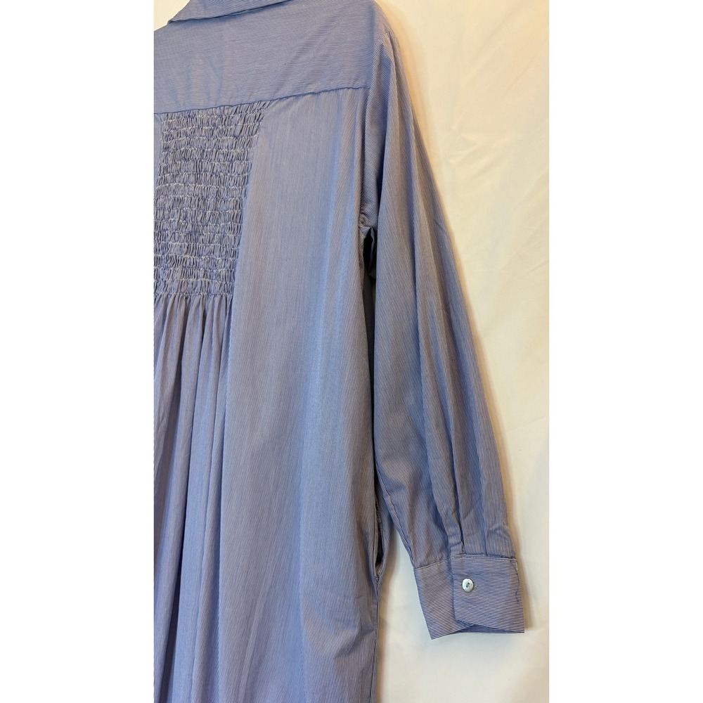 Banditas from Marseille Shirt Dress Maxi OS Blue Smocked Pinstripe OVERSIZED - Picture 11 of 11